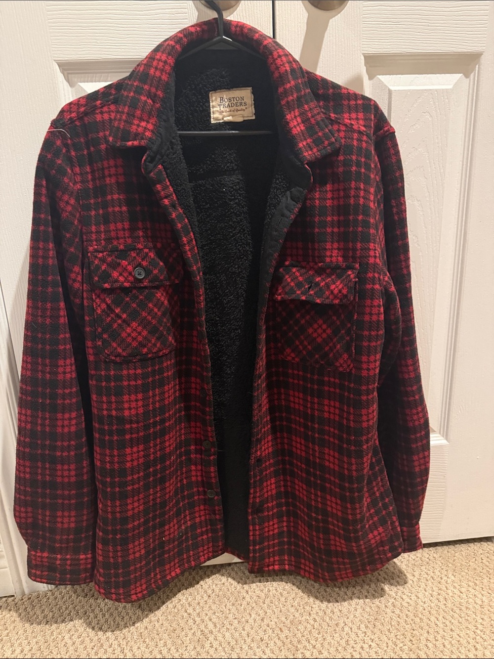 Boston Traders Red & Black Plaid Sherpa-Lined Shirt Jacket